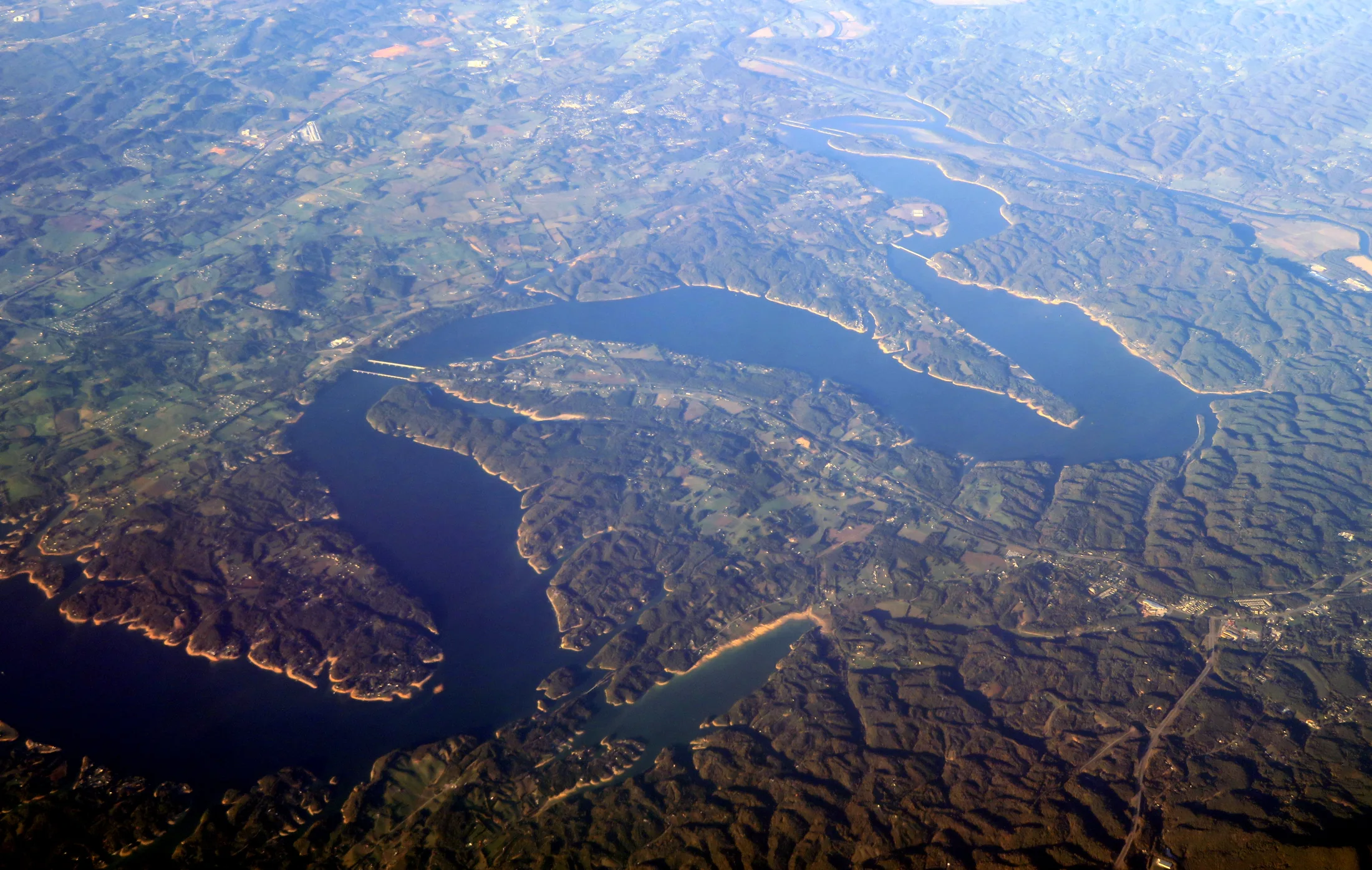 Aerial view of Douglas Lake and wooded land in East Tennessee