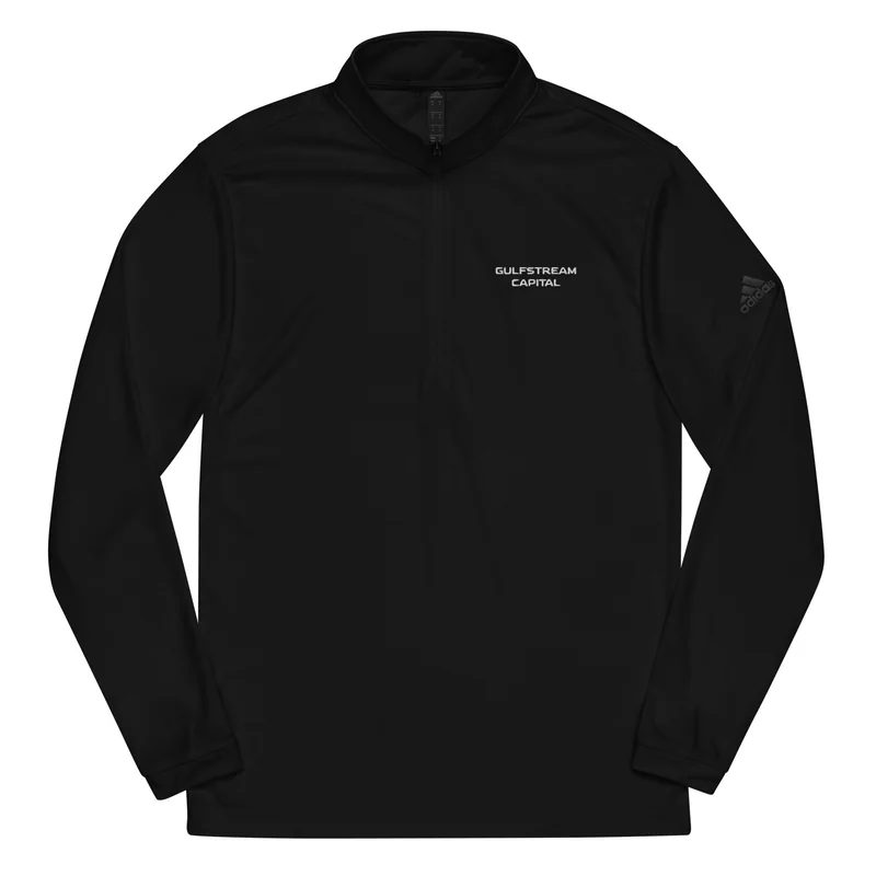 Black Adidas quarter-zip pullover with white Gulfstream Capital embroidery.