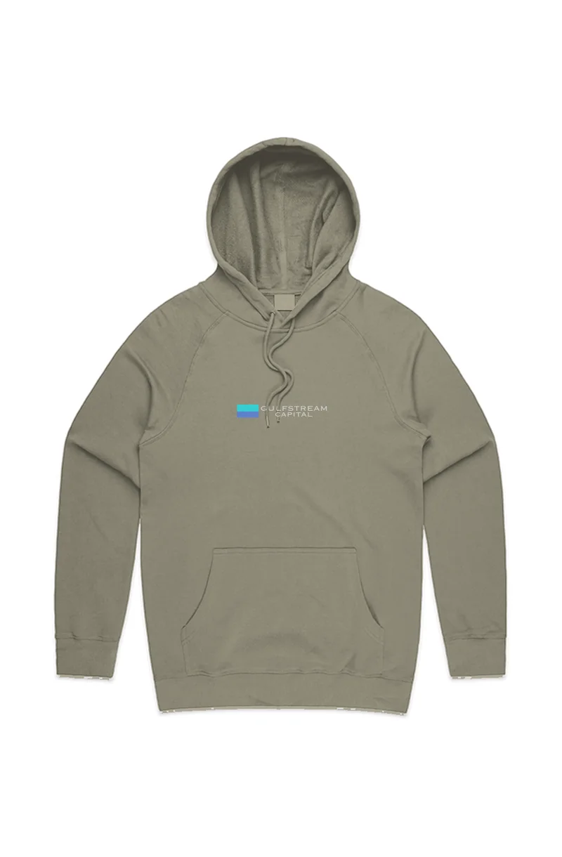 Olive Gulfstream Capital pullover hoodie with a blue chest logo.